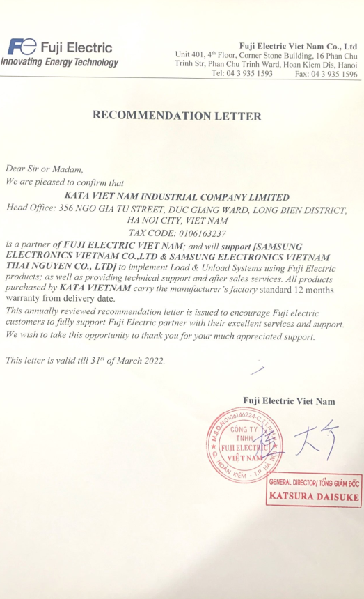 Công ty TNHH Công Nghiệp Kata Việt Nam thông báo về việc trở thành đại lý chính thức các sản phẩm Fuji Electric tại Việt Nam